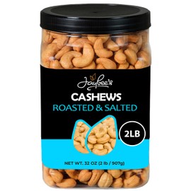 Cashews Roasted Salted - 32 oz 2 lbs | Whole Cashew Nut | Healthy Protein Snack | Natural Keto & Vegan Diet Friendly | Great for Cooking, Baking, Salads | Kosher | Jaybee's Nuts