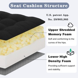 baibu Recliner Cushions for Elderly, 20x20x5 Inch Thick Dual-Layer Patent Design Memory Foam Seat Cushions for Couches, Armchair, Wheelchair for Easy to Stand Up & Reduce Hip & Lumbar Pain, Black,1P