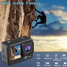 Xilecam Action Camera with 32GB Memory Card Waterproof Cameras 4*Zoom Dual Screen 131FT(40m) Waterproof Underwater Camera with 2X Batteries and Multifunctional Accessories Action Cam