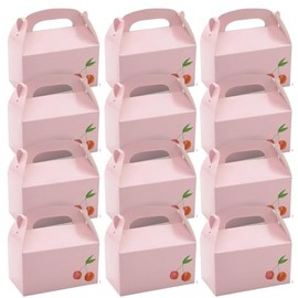 Fun Express Pink Cherries Cardstock Treat Boxes - 6.25" x 5.5" (12 Pcs.) - Stylish Gift Packaging - Ideal Party Supplies for Themed Events, Birthdays & Baby Showers