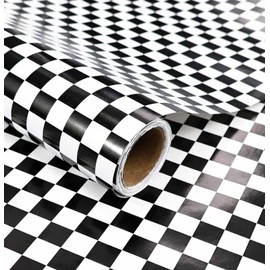 AVXINSOK Checkered Flag Wrapping Paper Roll 17 Inch x 33 Feet Black and White Race Car Wrapping Paper for Gifts Birthday Wedding Racing Party Gift Wrap Paper