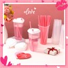 Potchen 60 Set Heart Shaped Plastic Cups with Straws 16