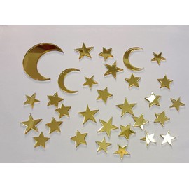 Juego de 30 adornos acrílicos para tartas, estrellas doradas para bautizo, bebé y esperar, aniversario, fiesta temática de compromiso (espejo dorado)