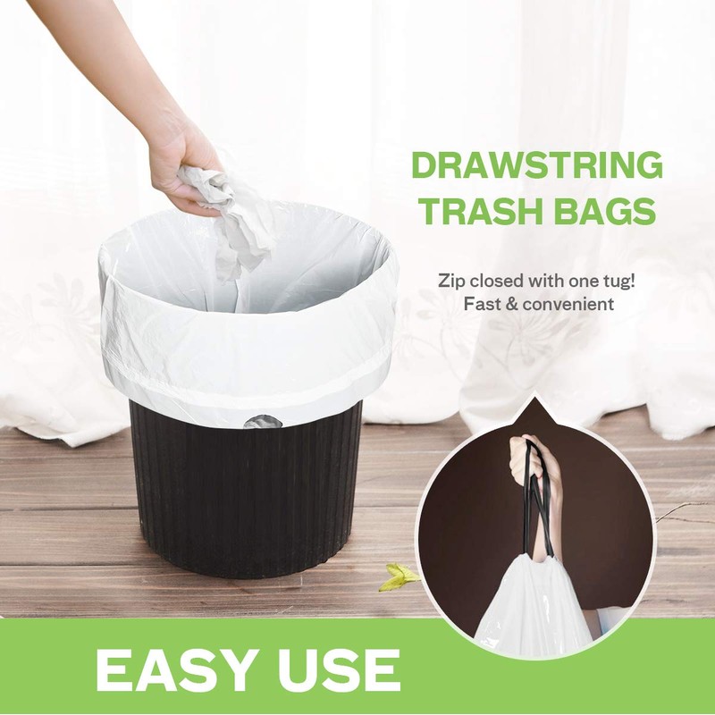 6 Gallon 100pcs Strong Drawstring Trash Bags Garbage Bags by