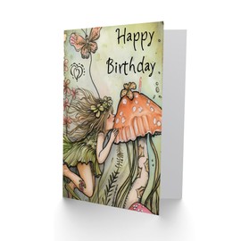 Artery8 Birthday Card Pixie Fairy Mushroom Butterfly Illustration For Her Gran Sister Niece Daughter Wife Woman Greeting Card