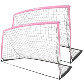 RUNBOW 9x5 ft Portable Kids Soccer Goal for Backyard Adult Junior Large Girl Practice Soccer Net with Carry Bag Set of 2 (9x5ft, Pink, 2 Pack)