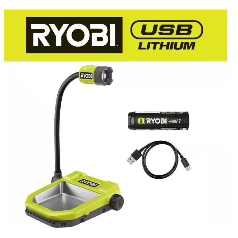 RYOBI USB Lithium Cordless LED Magnetic Tray Kit with 2.0