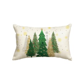 AVOIN colorlife Christmas Green and Gold Trees Snowflake Throw Pillow Cover, 12 x 20 Inch Seasonal Winter Holiday White Cushion Case Decoration for Sofa Couch