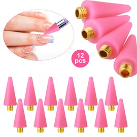 12 Pcs Wax Replacement Head Tips Rhinestone Picker Tool for Nail Dotting Pen to Pick Up Nail Gem Jewelry Wax Pen for Rhinestones (Pink)