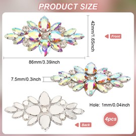 FINGERINSPIRE 4 Pcs Flower Rhinestone Applique 3.39x1.65" Iron on Rhinestone Patch AB Color Sew on Crystal Appliques Floral Wedding Hotfix Rhinestone Patches for Wedding Bridal Dress Clothes Decor