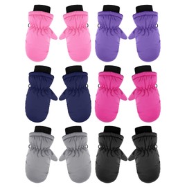 6 Pairs Waterproof Gloves Kids Winter Snow Mittens Windproof Ski Gloves for Weather Children Outdoor Activities (Solid Colors,5-8 Years)