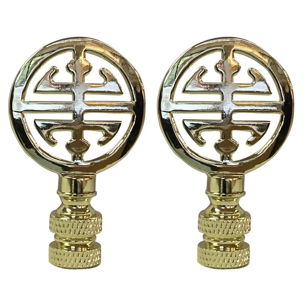 Royal Designs Oriental Happiness Symbol 2.25" Lamp Finial for Lamp Shade, Polished Brass - Set of 2