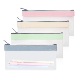 GUOYOU Pencil Case, Multifunctional Pencil Case with Zip, Pencil Case, Large Capacity Pencil Case, Cosmetic Bag, for Pens, Pencils, Office, School Supplies, Pink, white, blue, light green, Clear