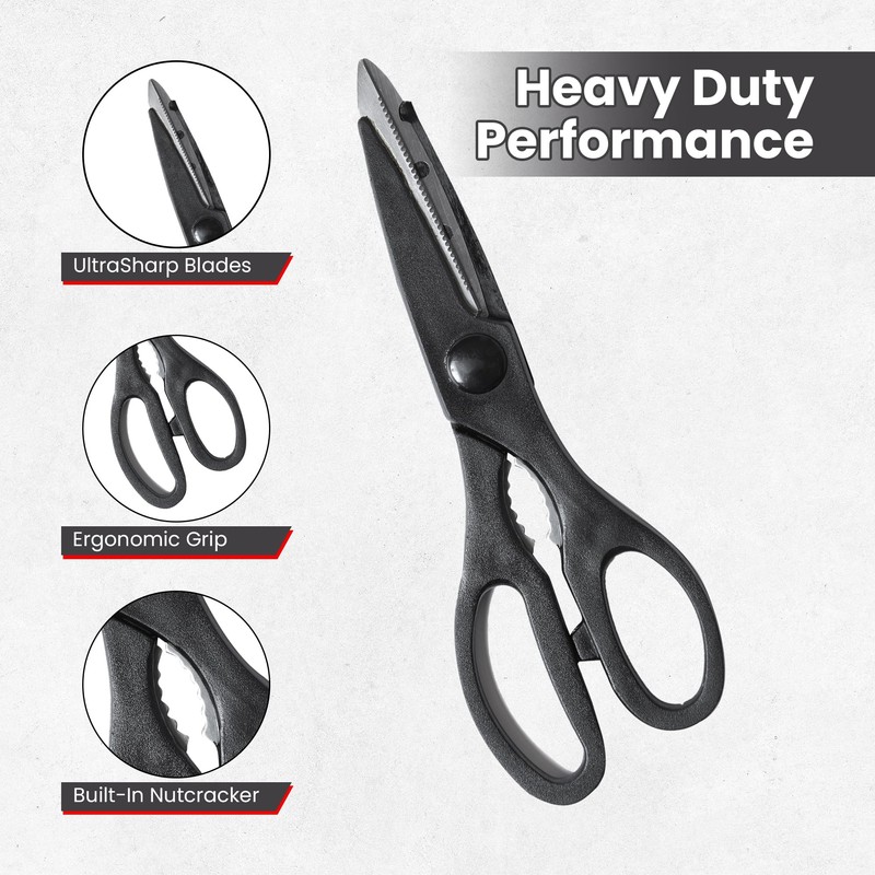 HiFEN® Black Stainless Steel Kitchen Scissors - Steel Scissors with