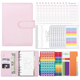 90 piezas Carpeta de Cuaderno A6, sobres de ​presupuesto para dinero en efectivo, hojas de presupuesto de gastos y etiquetas para organizador de presupuesto, sistema de sobres para efectivo (Rosa)