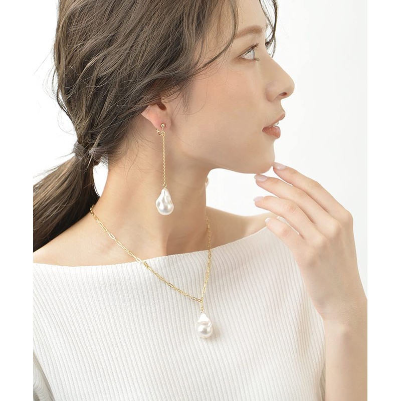 Vingtaine P5005 Baroque Pearl Style Long Chain Earrings, Titanium Post,