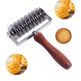 Wjelet Pastry Lattice Roller Cutter, Lattice Pastry Cutter, Stainless Steel Pastry Lattice Roller Cutter with Wood Handle, Home Pastry Baking Tool