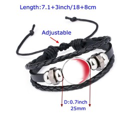 Ykonuyis Dominican Flag Metal Black Beaded Elastic Rope Bracelet and Alloy Leather Braided Rope Bracelet Bangl for Men Women Support your country (Red Dominican)