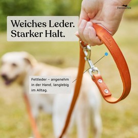 FREUDENTIER Alsterufer Collection Leather Dog Lead 2 m, Adjustable Leather Lead Made of Certified Greased Leather for Small, Medium and Large Dogs, Alsterufer Collection (Sunset Orange, 20 mm Wide)