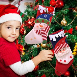 Oladwolf Christmas Stockings 15'' set of 2 Christmas Santa/Snowman Stockings Gift & Candy Pouch Bag for Child and Home Decrations