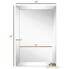 Hamilton Hills 20x30 Inch Rectangular Polished Silver Framed Mirrors for Wall | Large Luxury Mirror with 2in Angled Beveled Edge Frame | Hanging Vanity for Hallway, Entry, Bedroom & Bathroom Mirror