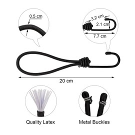 BINCKIN Short Bungee Cords with Hooks 20cm - 12 PCS Bungees Cord with Hook, Heavy Duty Bundy Cord with Hooks, Tarpaulin Hooks for Camping, Tents, Fixings (Black)