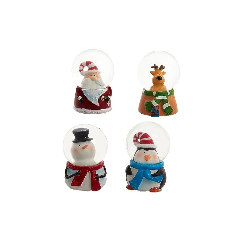Minature Snow Globes 45MM 4 Assorted Includes 1 Santa, 1