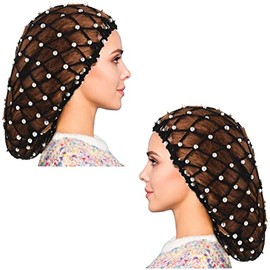 MTLEE 2 Pieces Snoods for Women Hair Mesh Crochet Hair Net with Pearl Rayon Hairnet Hair Wrap Hair Cover Ornament Rayon Knit for Sleeping (Black)