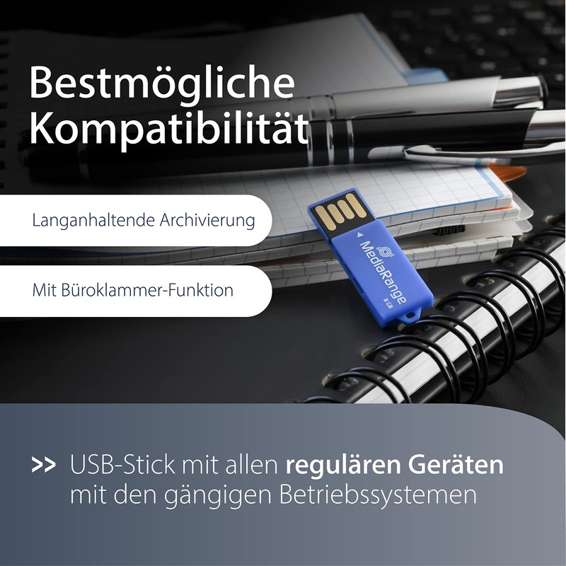 MediaRange MR975 USB Nano Stick 8GB/Paper Clip Office Clip Leather