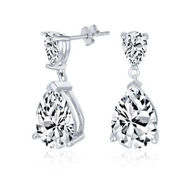 Classic Bridal Simple 5CT AAA Cubic Zirconia Clear Teardrop Pear Shaped Solitaire CZ Dangle Earrings For Prom .925 Sterling Silver