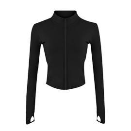 UANEO Workout Tops for Women Cropped Workout Jackets for Women Yoga Athletic Jacket (Black-Pocket-XS)