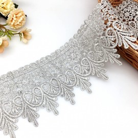 FQTANJU 5 Yard Floral Lace Edge Trim 9cm Wide Ribbon Edging Trimmings Wedding Dress Embellishment Gift Party Decoration Applique DIY Sewing Crafts (Gray)