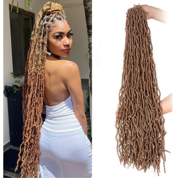 ZRQ 6 Packs 30 Inch Faux Locs Crochet Braids Hair, Strawberry Blonde Goddess Locs Pre-looped Croceht Locs Natural Afro Roots 30 In Extended Soft locs 27#