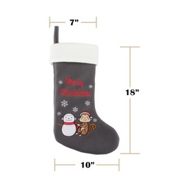 BambooMN 1 Pc Set 18" Classic Hand Embroidered Sequined Cute Animal Christmas Stocking, 17 Christmas Monkey