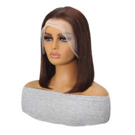 YOUFA Medium Brown Lace Front Wig 13x4 Ear To Ear Transparent Swiss Lace Frontal Human Hair Wigs Pre Colored Chocolate Brown Short Bob Wigs For Black Women (Chocolate Brown, 12 inch)