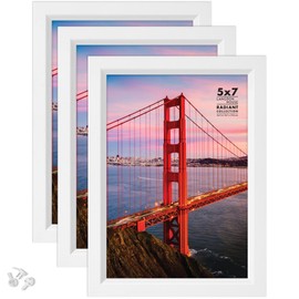 Langdon House 7x5 Picture Frames (White, 3 Pack), Modern w/Bevelled Accent, Tabletop Easel and Wall Hanging Hooks Included, Radiant Collection