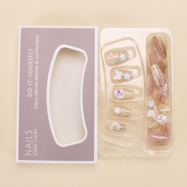 POKENGDA Coffin Acrylic Fake Nails Design,Nail glue included,Long Super Bling Press on Nails,Reusable Bling French Acrylic Daily False Nail Kits for Women