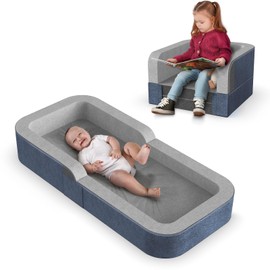 Derson Toddler Travel Bed,2-in-1 Toddler Bed Sofa for Kids Portable & Lightweight with Carry Bag (Blue)