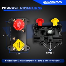 Misakomo 800516 MV-3 Dash Air Brake Control Valve - MV3 Trailer Parking Brake Valve - Compatible with Volvo 3948331, Bendix 065157 065697, Velvac 4790208 5001230, and Western Star Peterbilt Kenworth