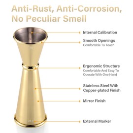 Eligara Japanese Jigger - Cocktail Measuring Double Jiggers for Bartending, Copper Jigger with Measurements Inside - Stainless Steel Bar Tools for Bartenders, Rose Gold Jigger 2 oz 1 oz (Gold)