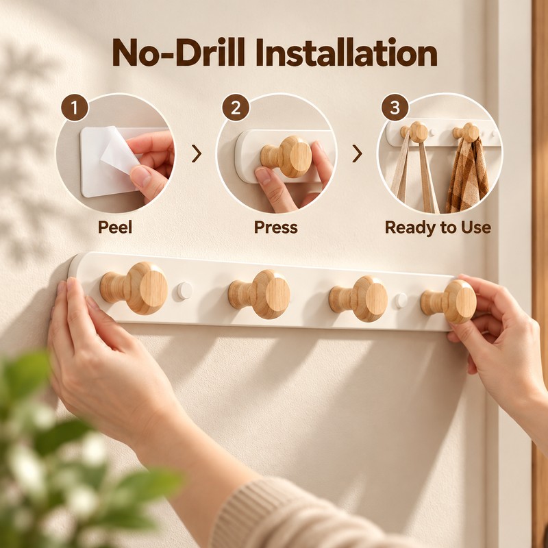 No-Drill Wall Coat Rack for Clothes & Bags – Carbon