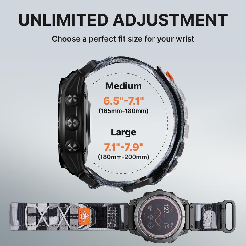 Bandletic 22mm Tactical Military Nylon Watch Band Compatible with Garmin