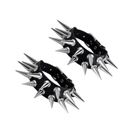 Manfnee Punk Leather Bracelet Spike Rock Rivet Bracelet for Men Women Gothic Bracelets Black Adjustable, Faux Leather Zinc, No gemstone