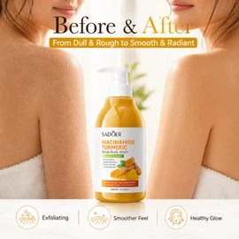 Niacinamide Turmeric Scrub Shower Gel for Body Care – 520ml Exfoliating Cleanser for Smooth Skin