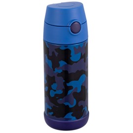 Snug Kids - Botella de agua aislada de acero inoxidable con pajita (niñas/niños) - Camuflaje azul, 12 onzas