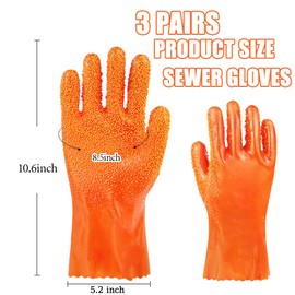 PEOKPIPLE 3 Pairs Heavy Duty Sewer Gloves | PVC Coated Abrasion Resistant Work Gloves for Drain Cleaning & Plumbing | Oil & Chemical Resistant, Non-Slip Grip
