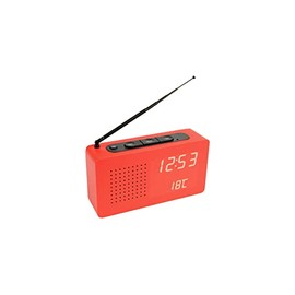FISURA - Red Radio Alarm Clock, Portable Desk Radio, Digital Alarm Clock with Radio 17.7 x 4.5 x 9 cm. Material: Wood.