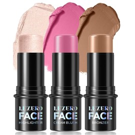 Palo de reparación, Juego de 3 Barras de Contorno con Pinceles de Resaltador,Bronceador y Tonos de Rubor Lápiz de Contorno no Graso Impermeable,Potentes Funciones de Resaltado, Contorneo, Doble Cejas, Maquillaje Facial y Base de Rubor. (3PCS)
