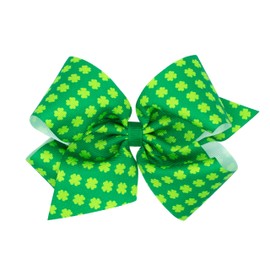 Wee Ones Girls' Shamrock Print Grosgrain Hair Bow on a WeeStay Hair Clip, King, Green w/Green