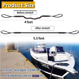 Aurorasports Boat Bungee Dock Lines Boat Marine Rope, Jet Ski Dock, Boating Seadoo Pontoon Waverunner Accessories (Black, 4 Pcs Without Buckles)